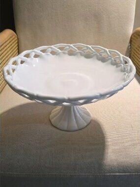Vintage Pitman Dreitzer Milk Glass Old Colony Pedestal Bowl – Lacy Edge 1960s